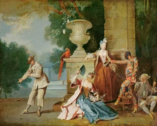 Comediantes italianos num parque, cerca de 1725